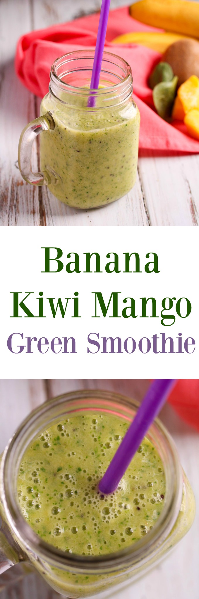 Delicious tropical flavor and dairy free - this banana kiwi mango green smoothie is a great breakfast treat! www.cookingismessy.com