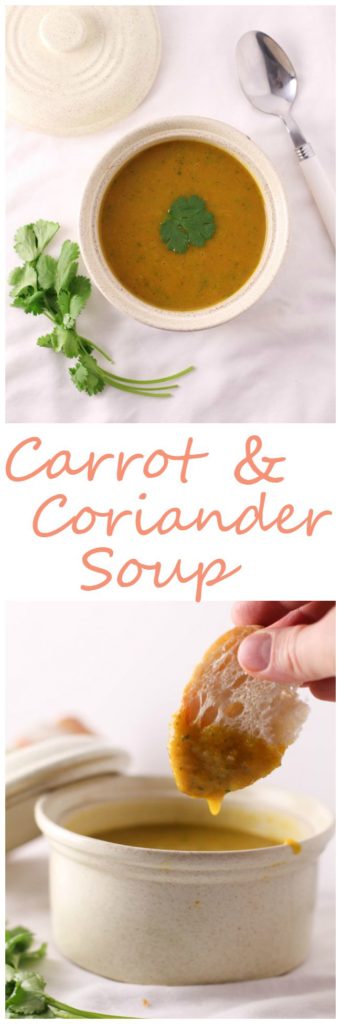 Carrot & Coriander Soup is a healthy vegetarian recipe that's comforting, not too heavy, and very tasty