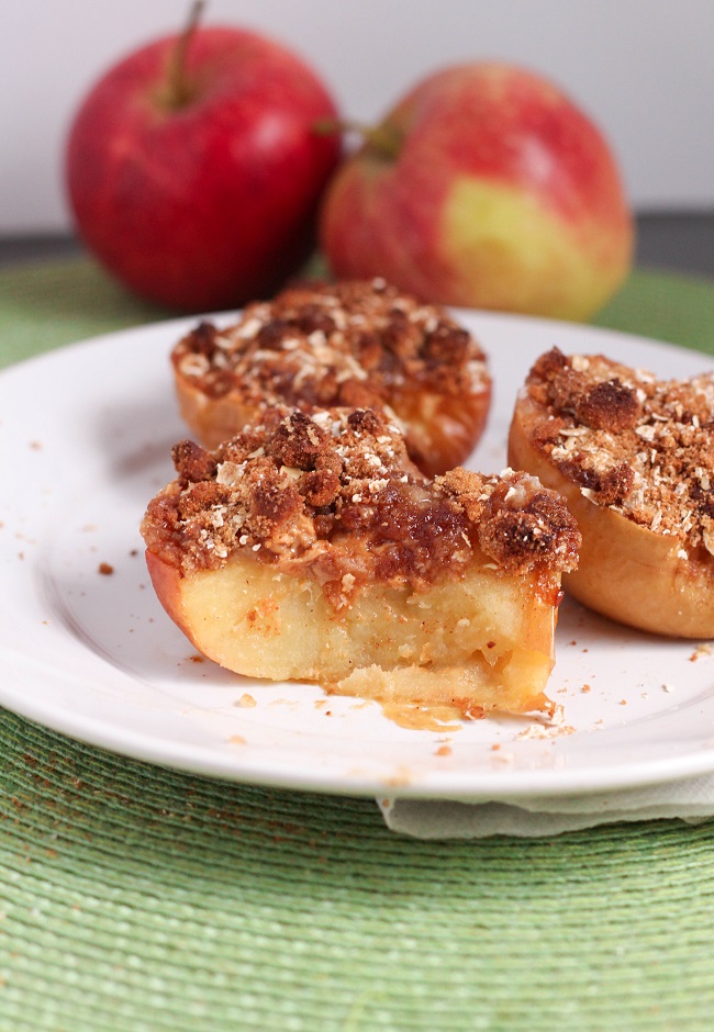 Baked Apple with Crumble Topping and Peanut Butter Inside
