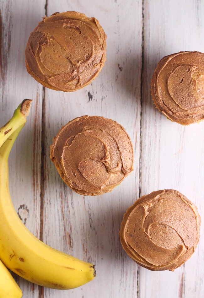 Banana Caramel Cupcakes with Chocolate Peanut Butter Frosting