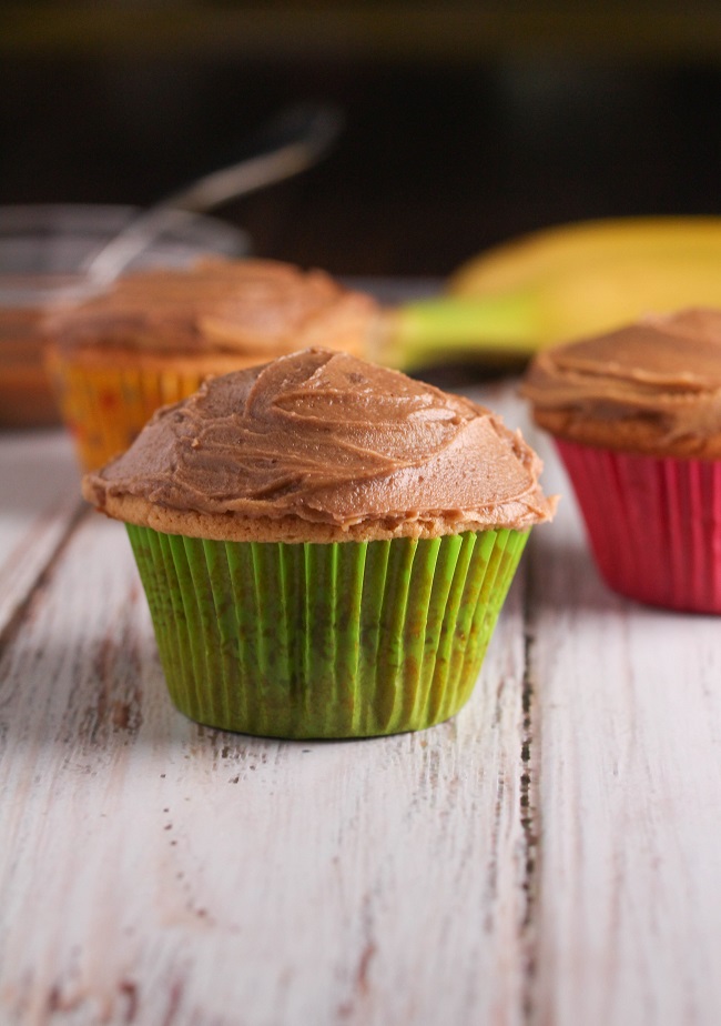 Banana Caramel Cupcakes with Chocolate Peanut Butter Frosting