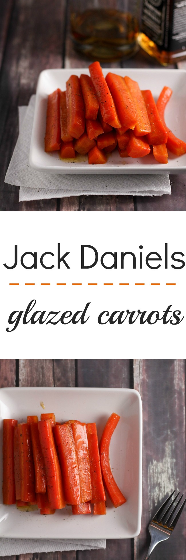 Slightly boozy, and very yummy, Jack Daniels glazed carrots. This recipe is a delicious side for dinner!