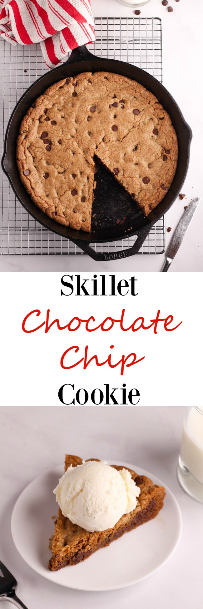 A recipe for a skillet chocolate chip cookie makes one delicious 12" cookie that you might not want to share! www.cookingismessy.com