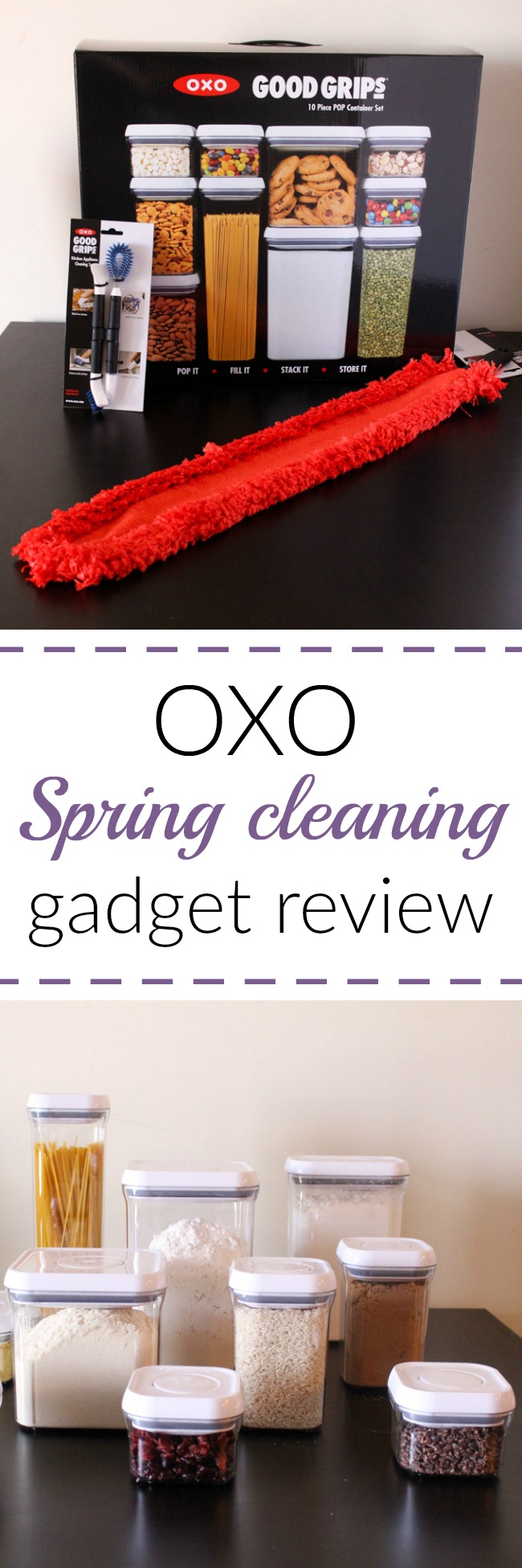 A review of OXO spring cleaning products - there are food storage containers to help organize your pantry and lots of brushes and scrapes to clean every nook and cranny of your kitchen! www.cookingismessy.com