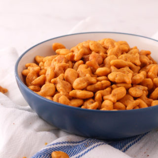 Simple old bay goldfish crackers in a bowl